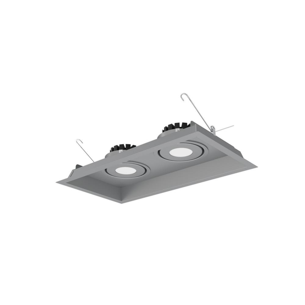 Two-Head Flanged LED Multiple Lighting Trim, 2500lm per Head w/ Flood Optic, 3000K, Regressed Silver