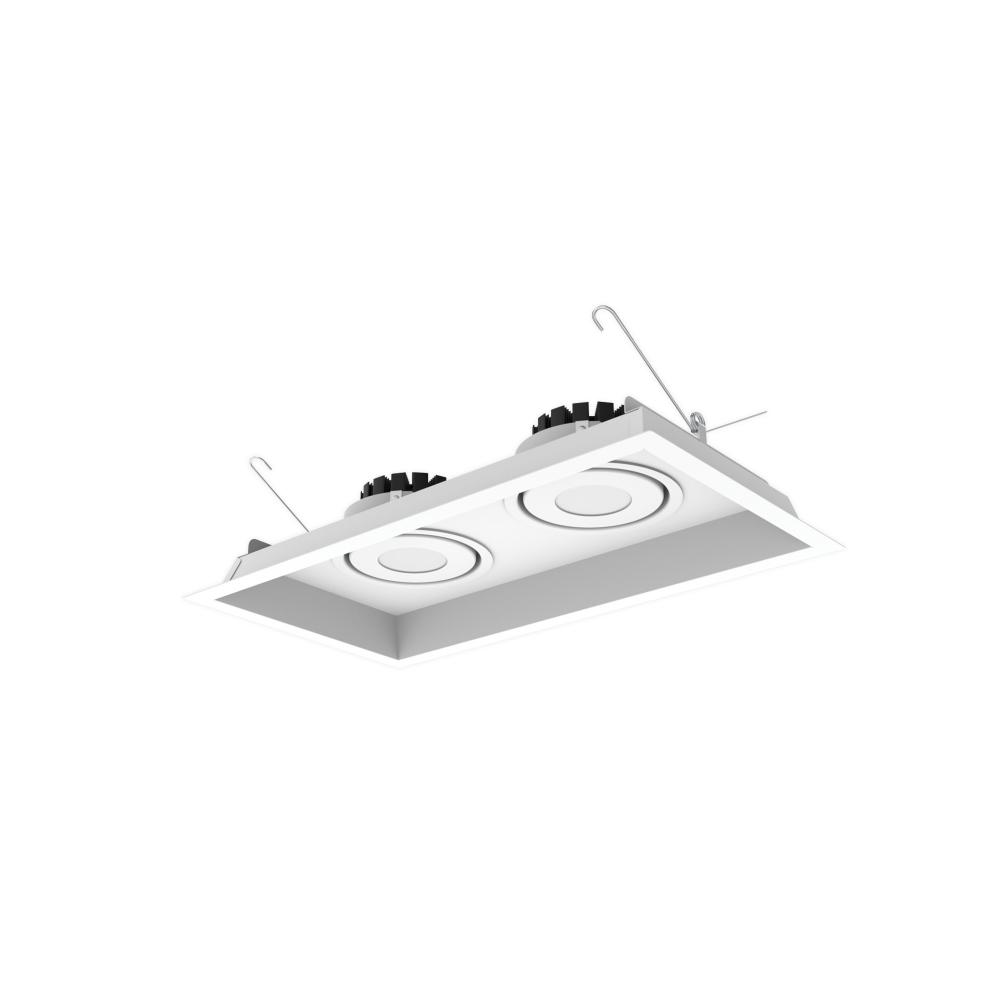 Two-Head Flanged LED Multiple Lighting Trim, 3000lm per Head w/ Flood Optic, 3000K, Regressed White