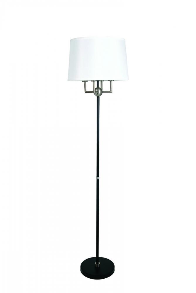 Alpine 4 Light Cluster Black/Satin Nickel Floor Lamp with White Silk Softback Shade