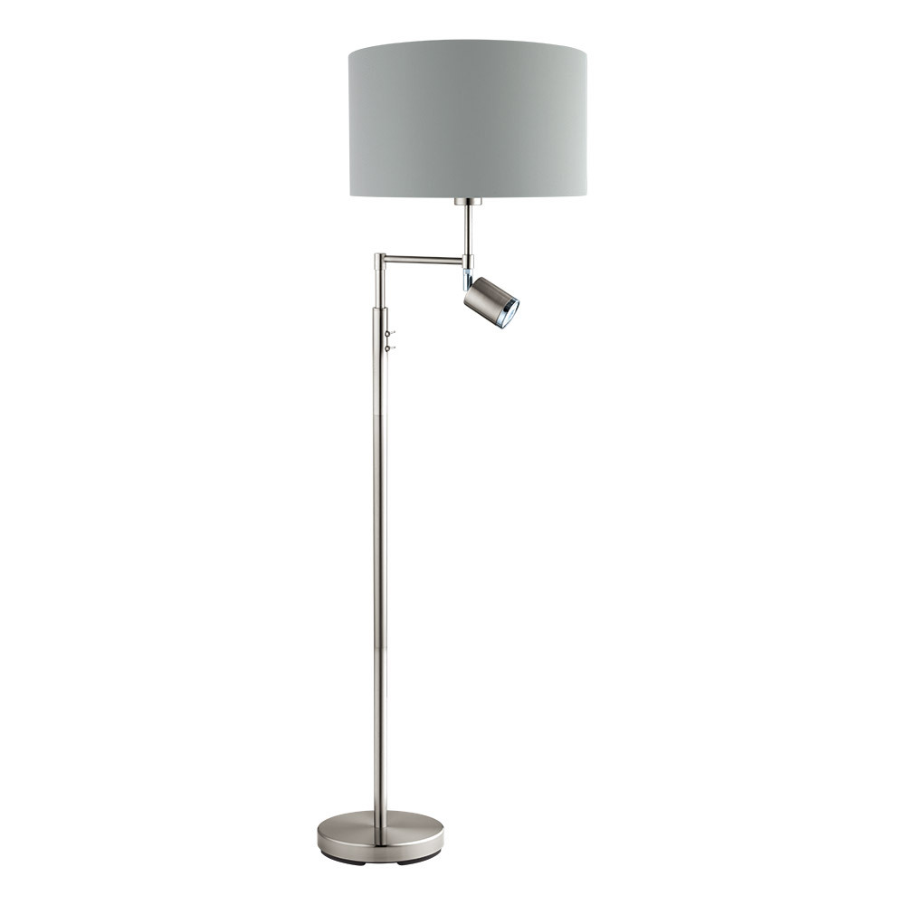 2 LT Floor Lamp w/ Matte Nickel Finish & Grey & Silver Shade