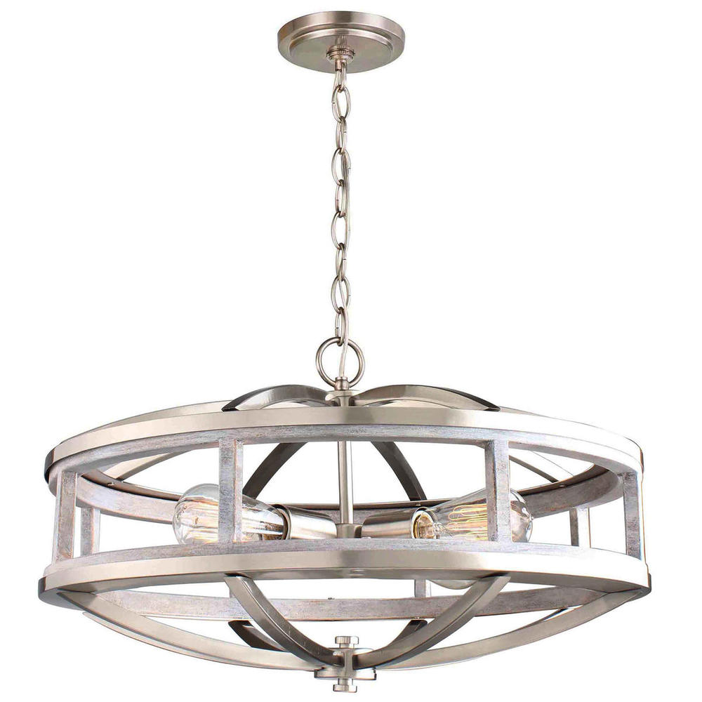 4 LT Chandelier with Acacia Wood & Brushed Nickel Finish