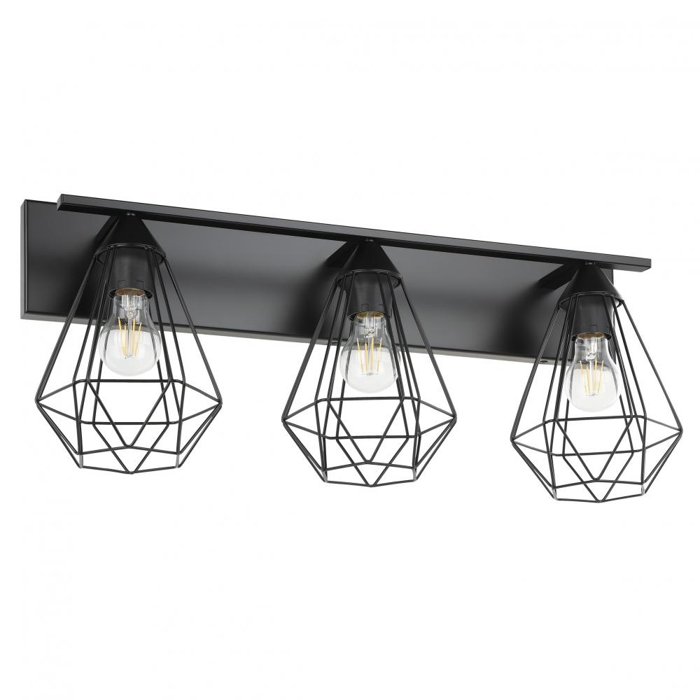 3 LT Bath/Vanity Light w/ Matte Black Finish & Open Frame Geometric Shades