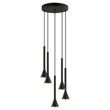 Eglo 97606A - 5 LT Staircase Pendant w/ Black Finish & Black w/ Gold Interior Metal Shades