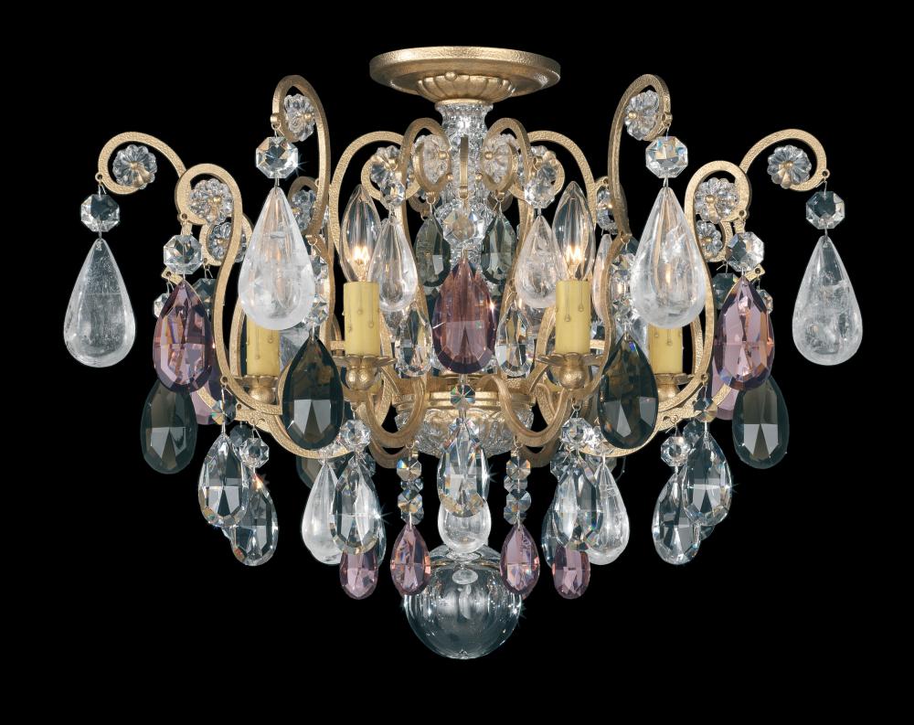 Renaissance Rock Crystal 6 Light 120V Semi-Flush Mount in Etruscan Gold with Olivine & Smoke Quart
