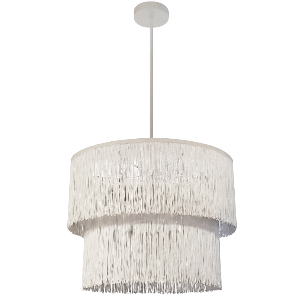 4 Light Matte White Chandelier w/ White Fringe