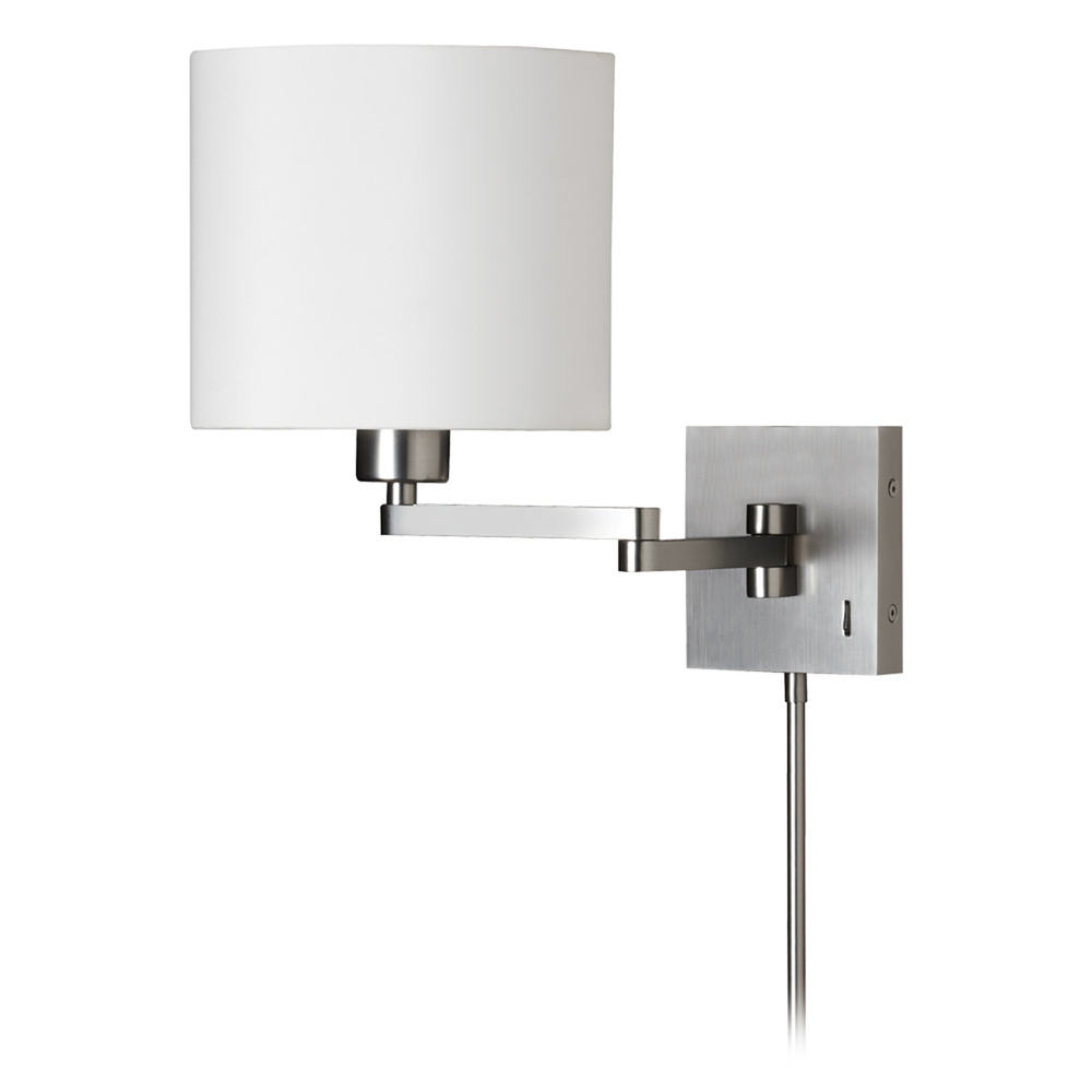 1 Light Double Swing Arm Wall Lamp, Matte Black w/ a White Shade