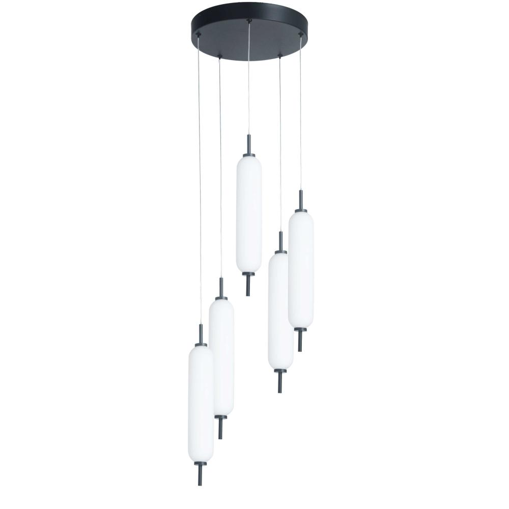 45W Matte Black Multi Light Pendant w/ White Opal Glass