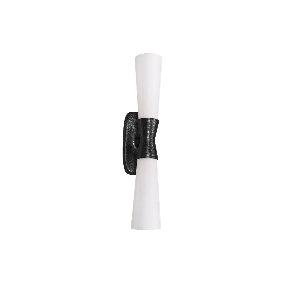 2 Light Wall Sconce in Matte Black w/ Opal Glass