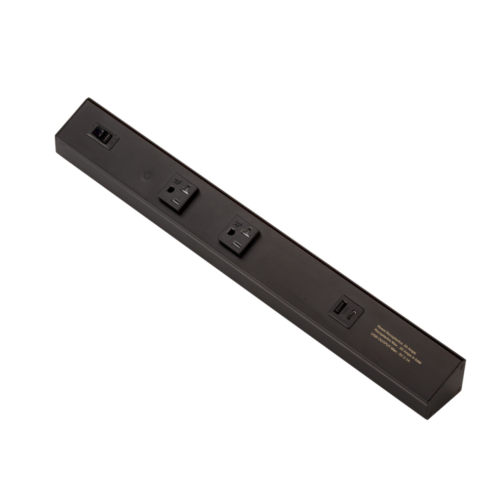 ATOM 18INCH POWER STRIP BLACK FINISH 2 20A TR RECEPTACLES 1 USB 1 RESET SWITCH